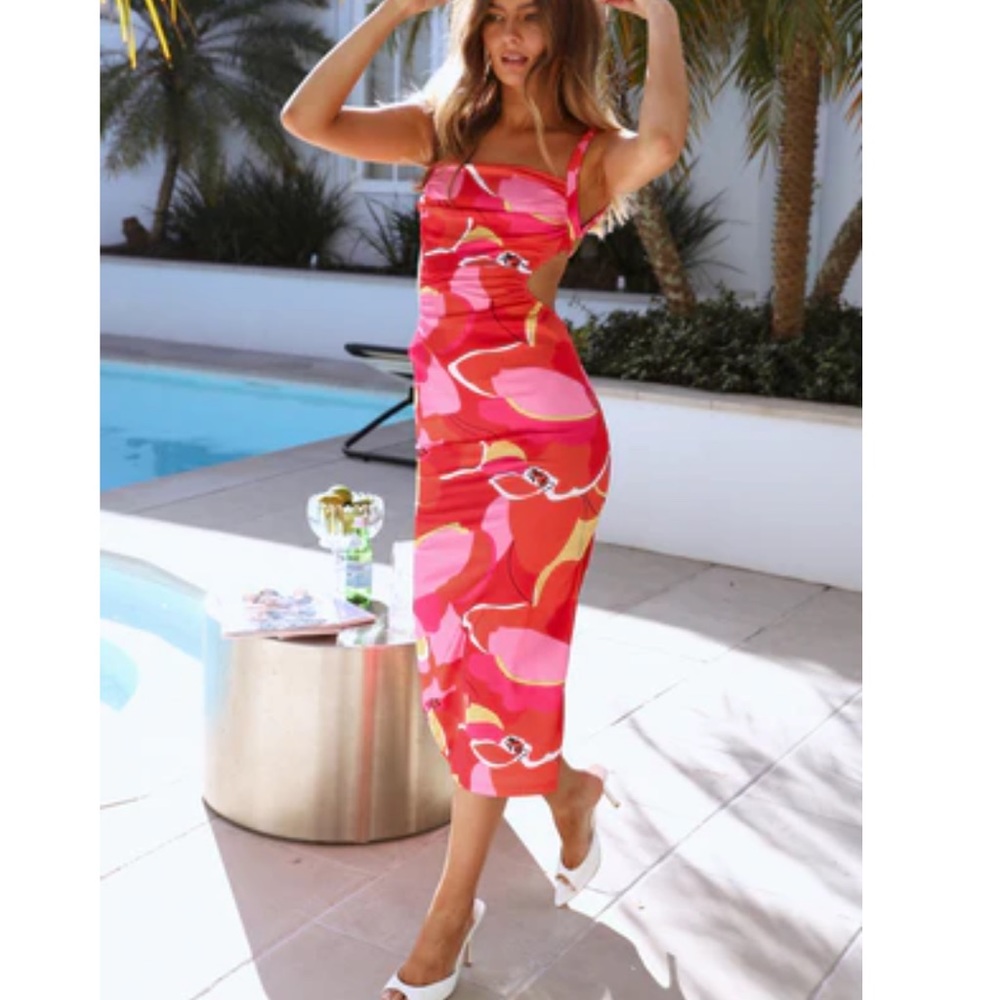 Bright Multi-Colored Backless Midi Hello Molly Dress